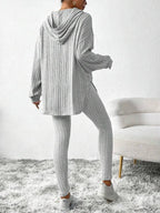 Autumn Solid Stripe Loose Hoodie Set