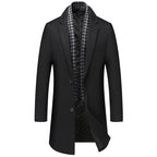 Men's Mid-Length Wool Blend Trench Coat with Scarf