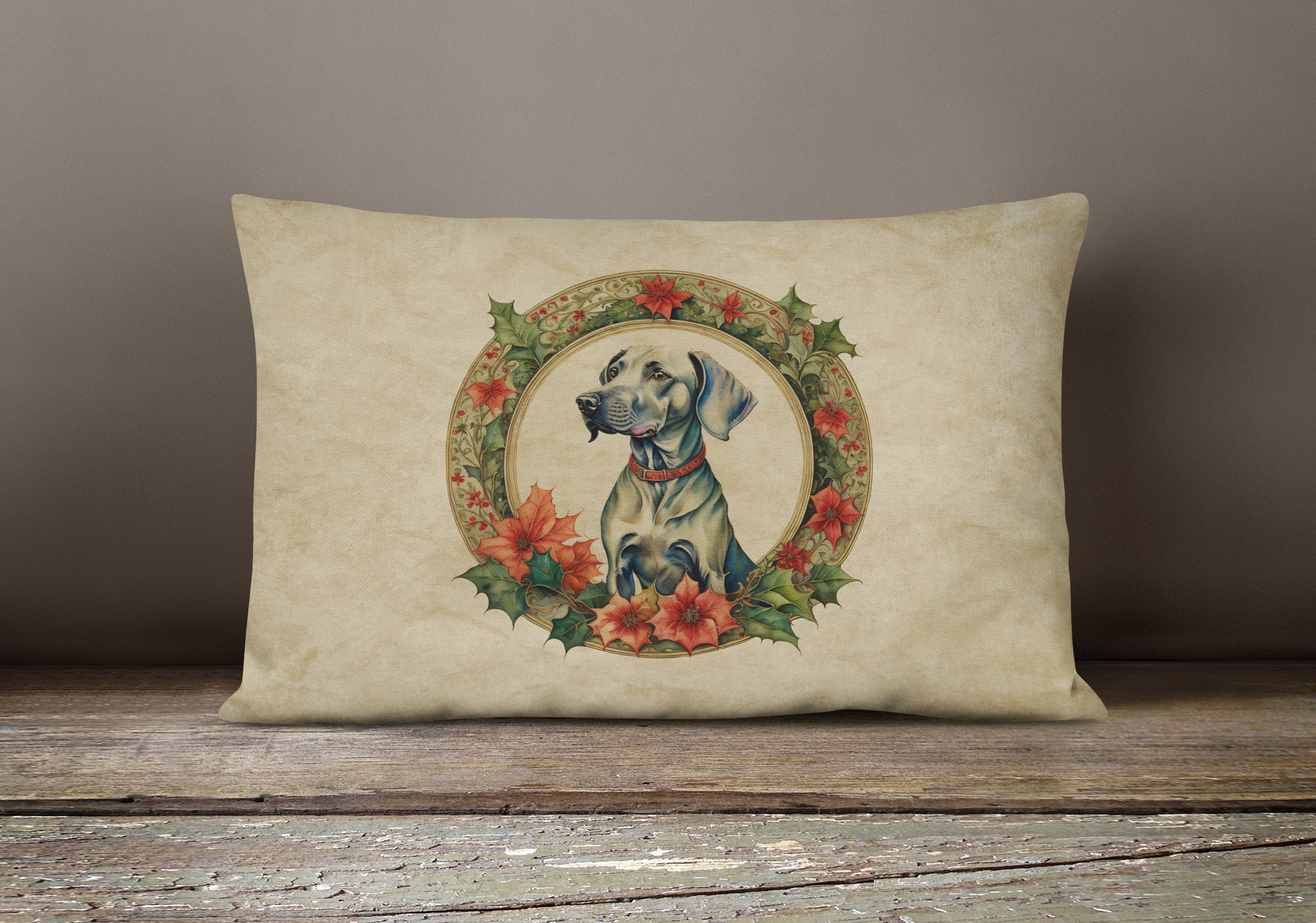 Weimaraner Christmas Flowers Throw Pillow