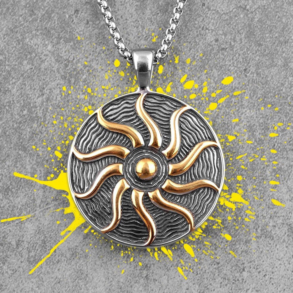 Stainless Steel Sun Medallion Pendant Necklace