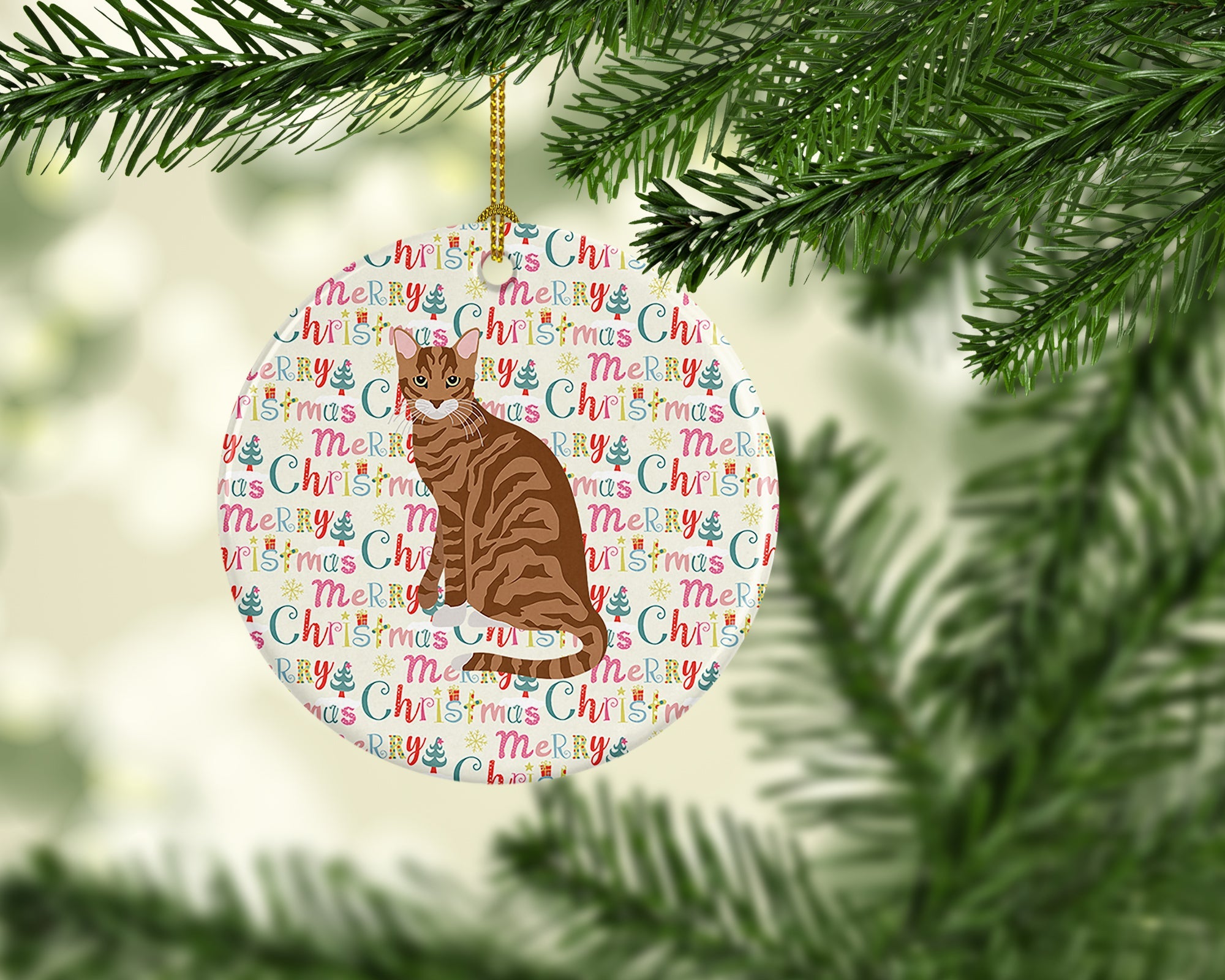 Toyger Cat Christmas Ceramic Ornament