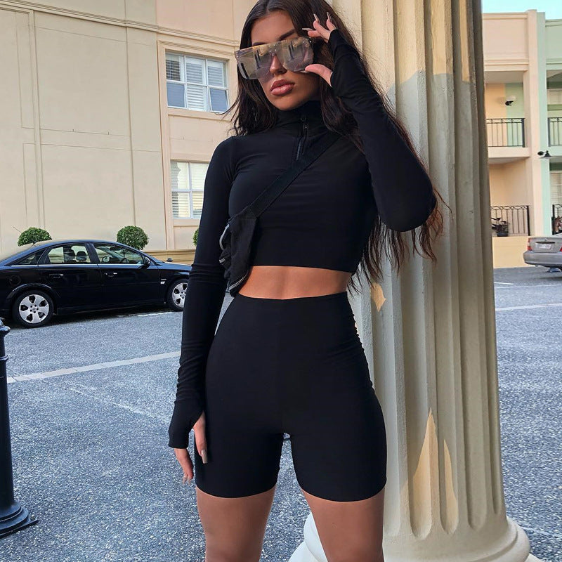 Spring Women's Long Sleeve Hoodie and Shorts Set