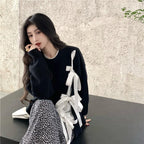 Ladies Bowknot Long Sleeve Round Neck Pullover | Streetwear