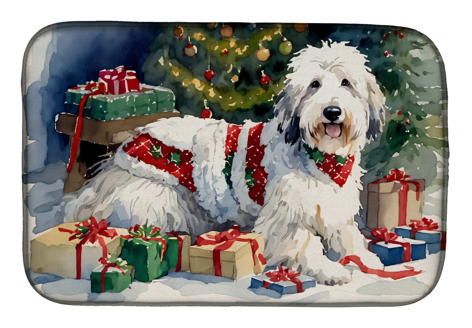 Old English Sheepdog Cozy Christmas Dish Drying Mat