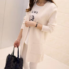 V-neck Mid-length Knitted Cardigan with Pockets