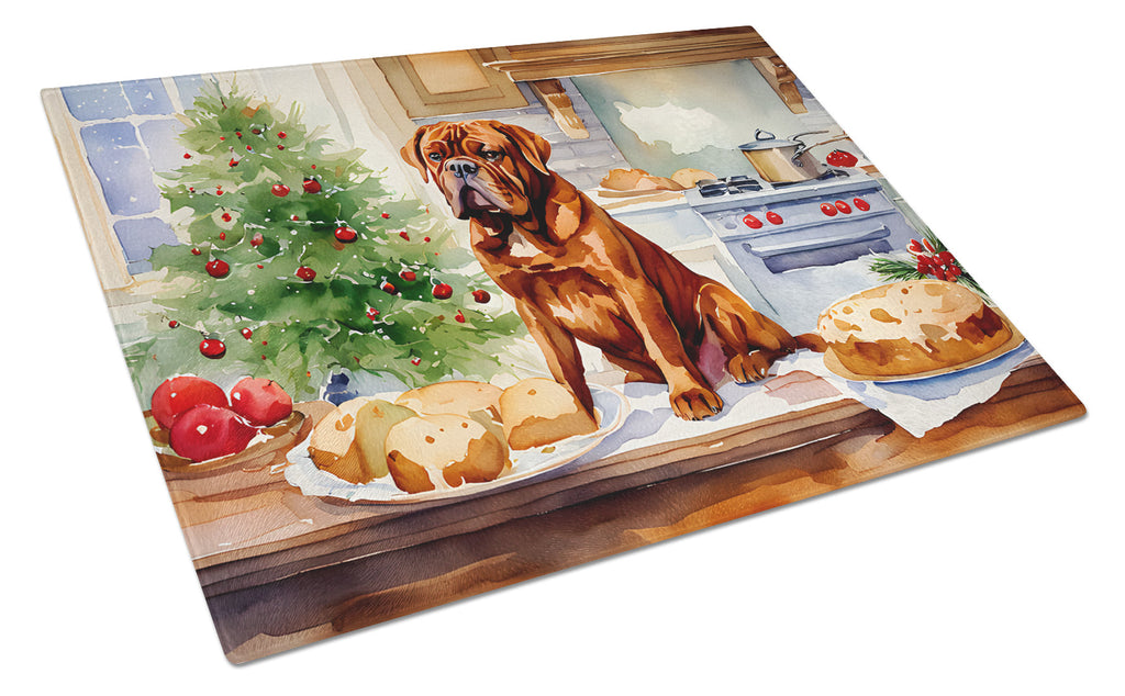 Dogue de Bordeaux Christmas Cookies Glass Cutting Board
