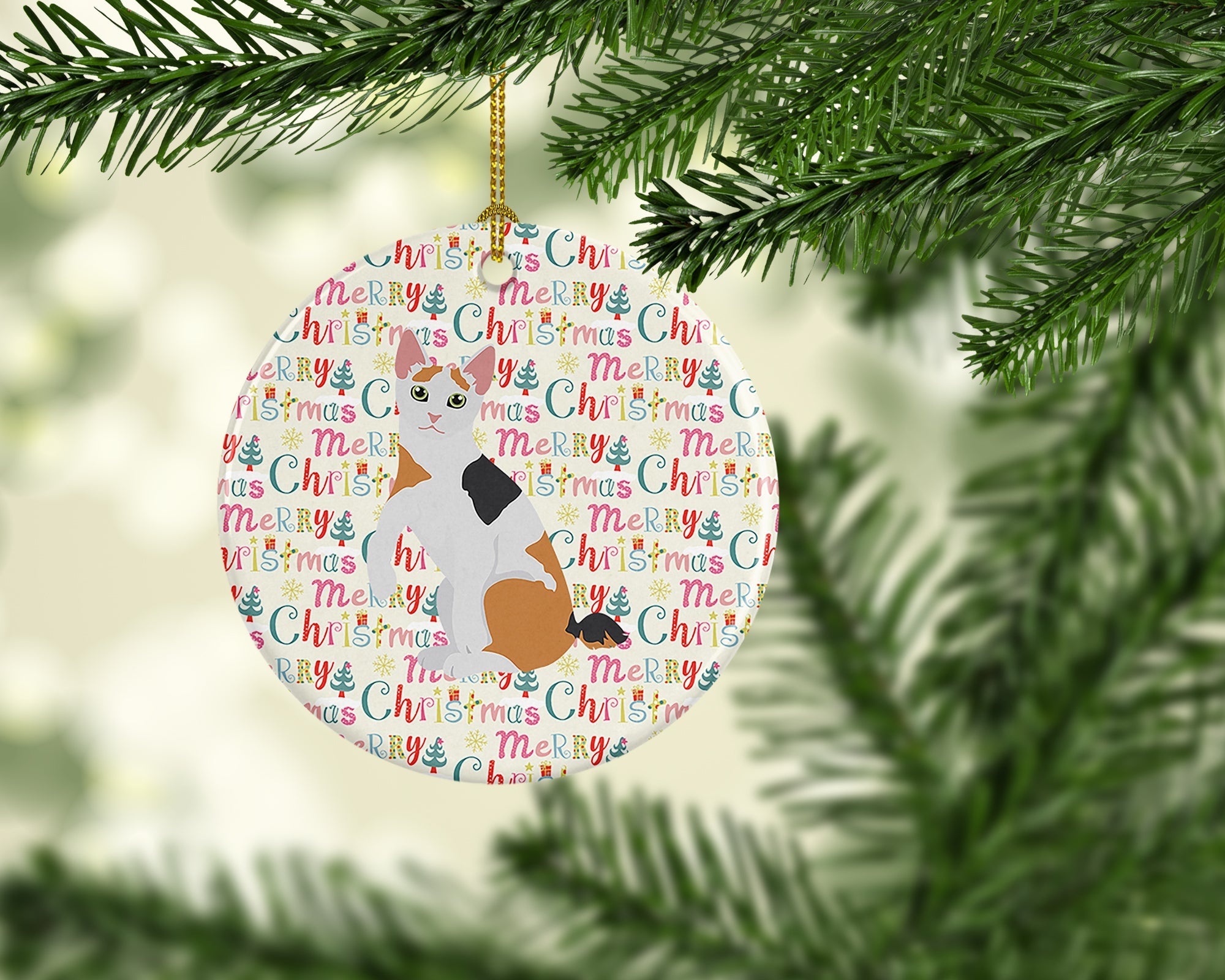 Japanese Bobtail Cat Christmas Ceramic Ornament