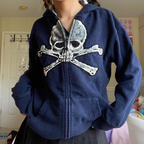 Women's Fashion Skull Printed Thick Zipper Sweater Jacket