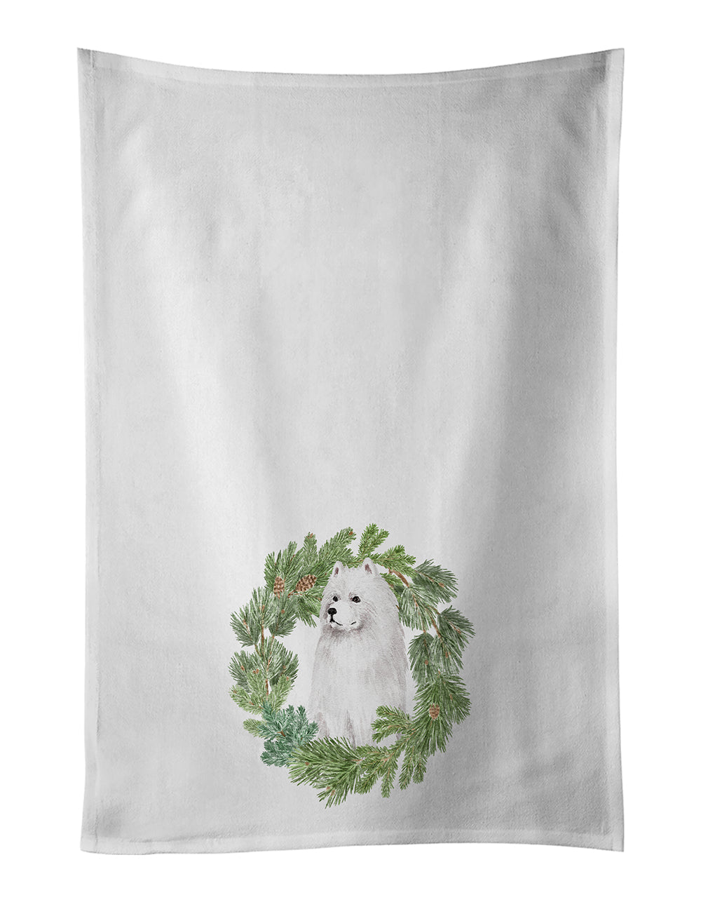 Samoyed Sitting Christmas Wreath Kitchen Towel Set of 2