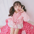 Kawaii Fleece Hooded Pullover with Big Pocket, Pink | Streetwear