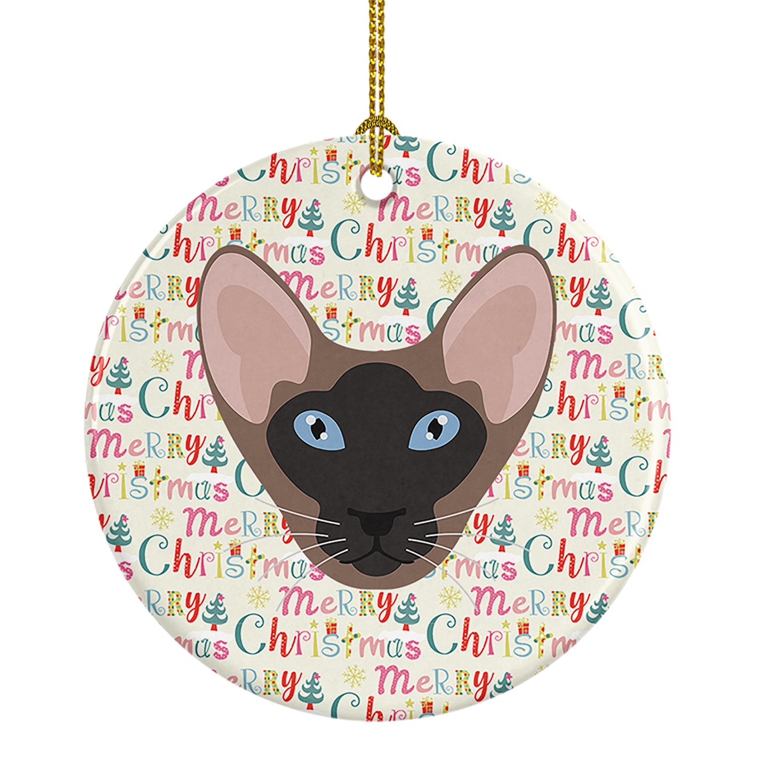 Oriental Bicolor Cat Christmas Ceramic Ornament
