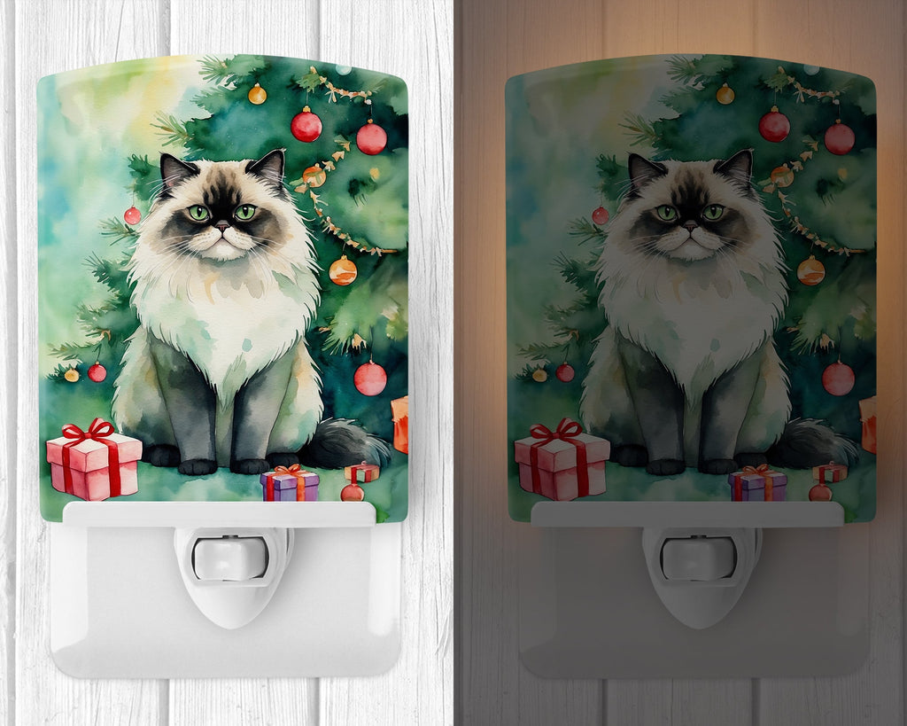 Himalayan Cat By the Christmas Tree Ceramic Night Light