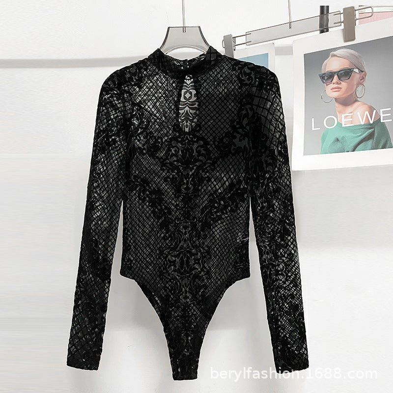 Trendy Floral Long Sleeve Bodysuit T-Shirt for Women