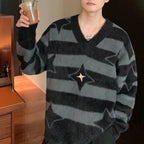 Niche Striped V-neck Sweater for Men in Casual Style