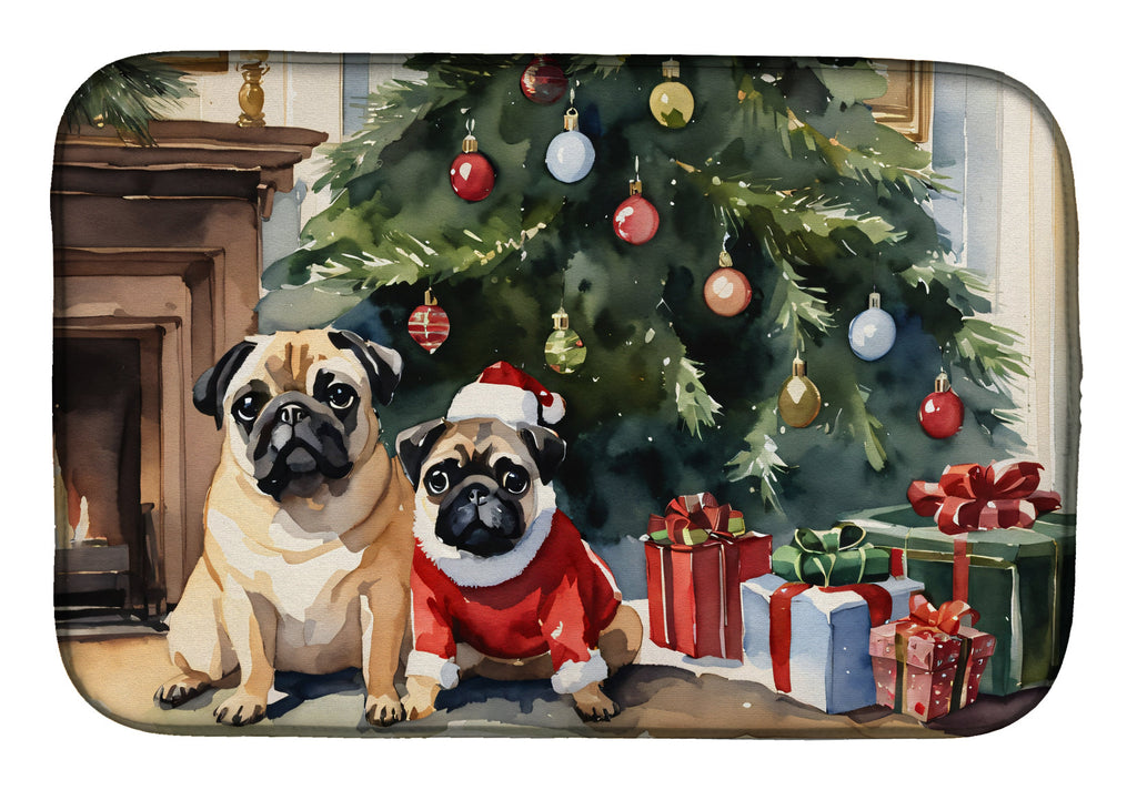 Pug Cozy Christmas Dish Drying Mat