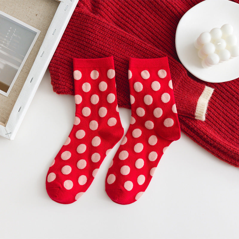 Red Houndstooth Cotton Christmas Socks