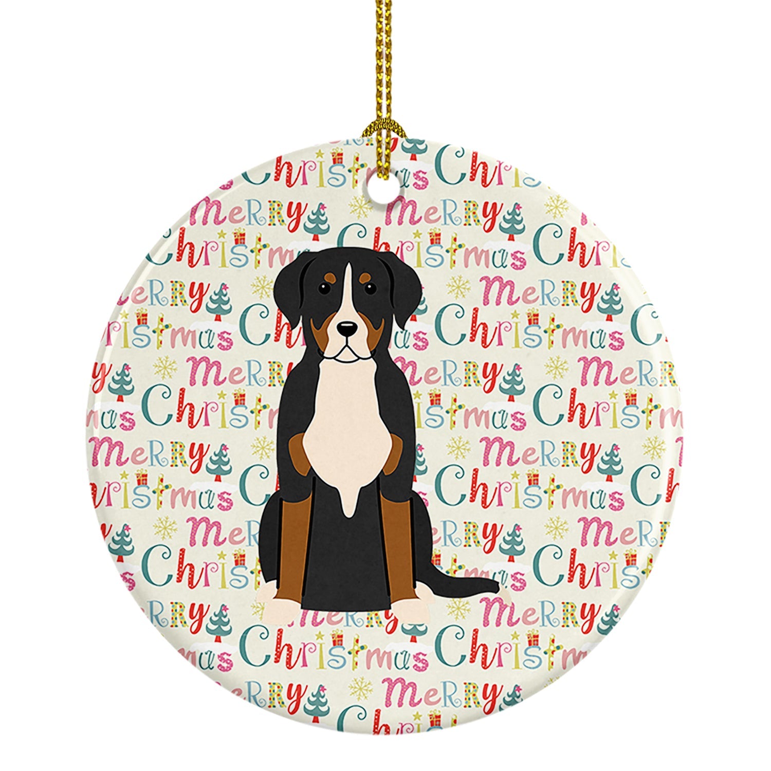 Merry Christmas Greater Swiss Mountain Dog Ceramic Ornament