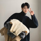 Men's Thick Solid Color Zipper Turtleneck Cardigan