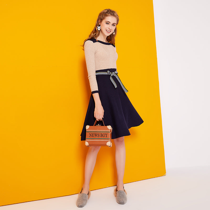 A-line Mini Sweater Dress with Turtleneck for Women