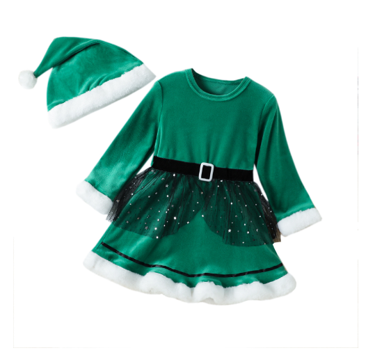 Korean Velvet Long Sleeve Dress for Girls' Christmas