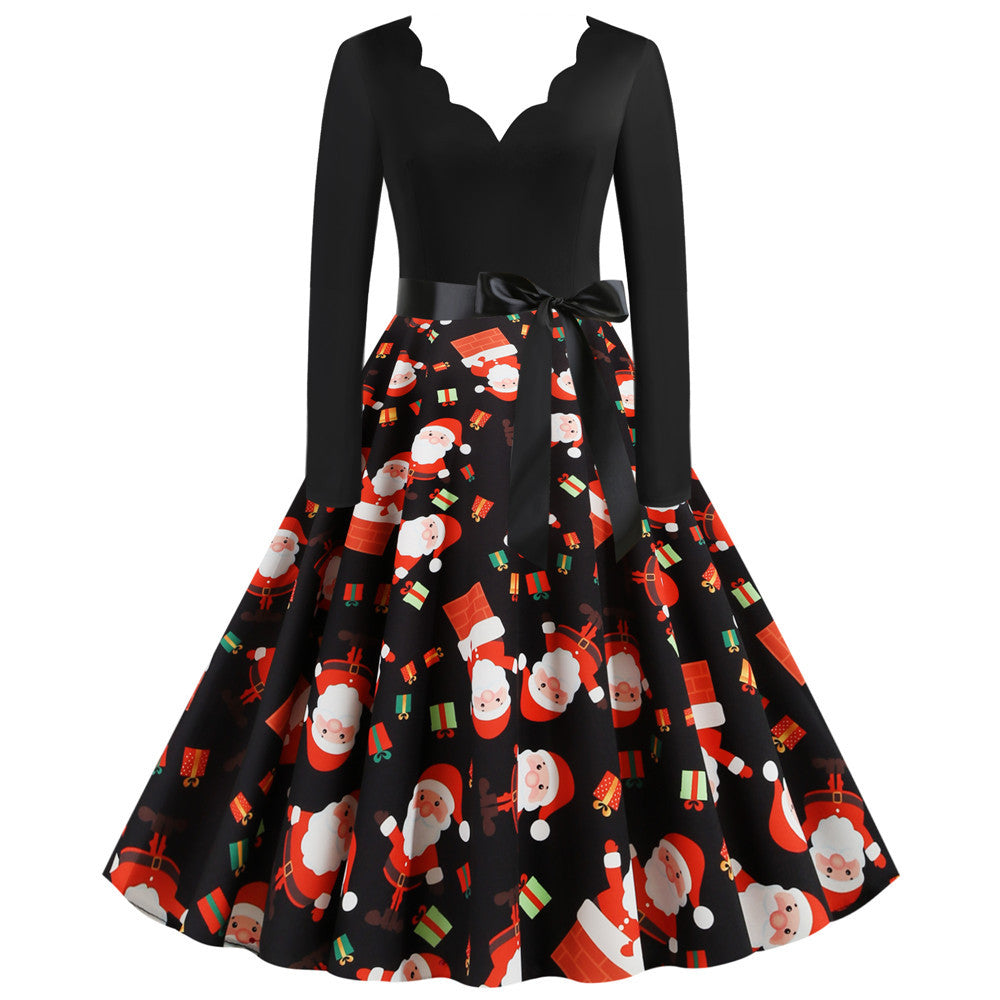 Christmas Long Sleeve Printed Dress