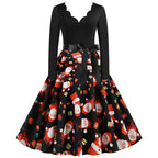 Christmas Long Sleeve Printed Dress