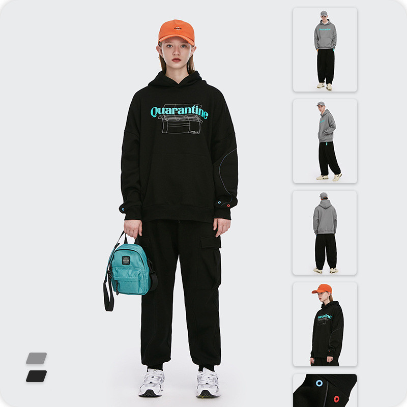 Street English print hooded plus fleece sweater