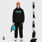 Street English print hooded plus fleece sweater