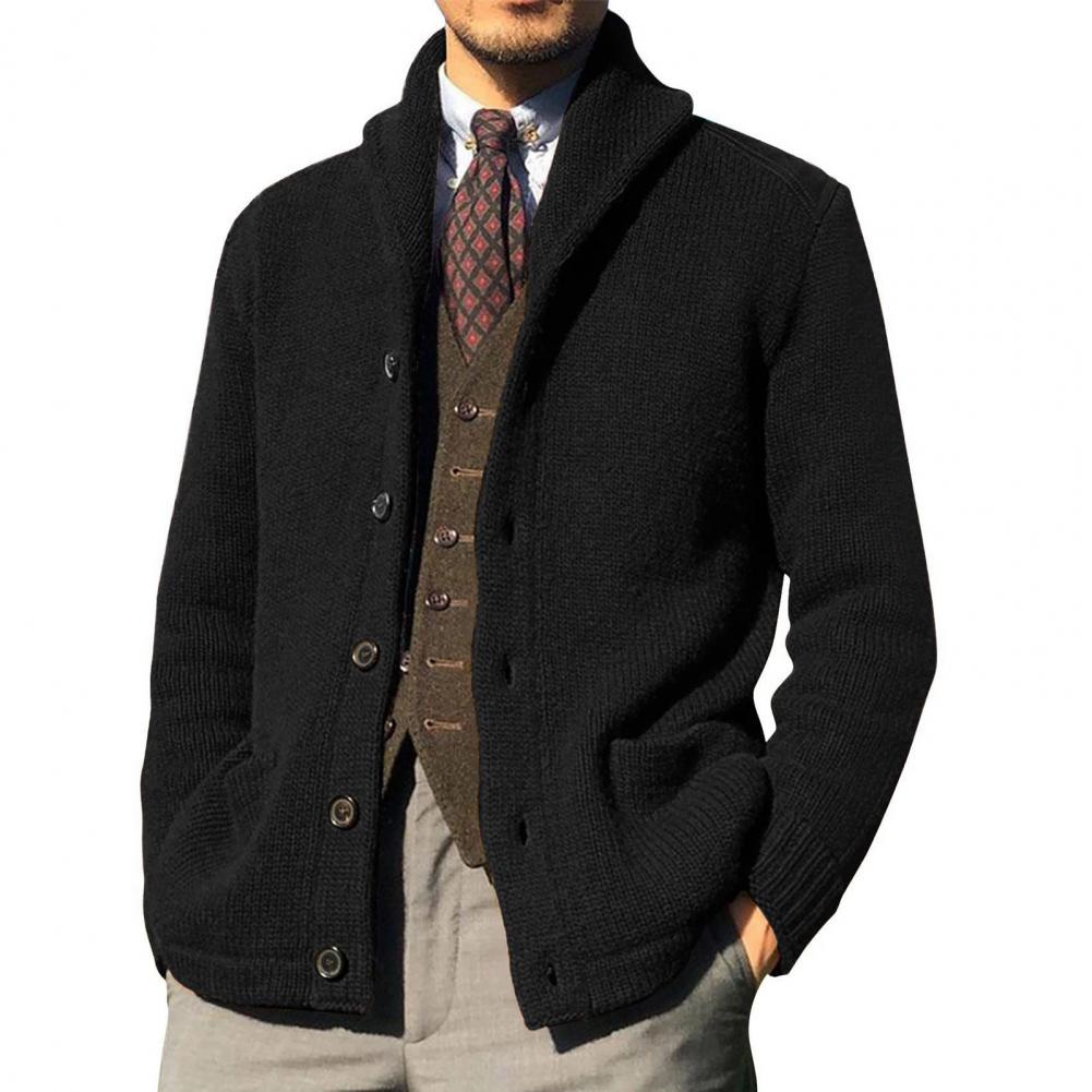 Men's Thickened Knitted Coat with Pockets and Buttons