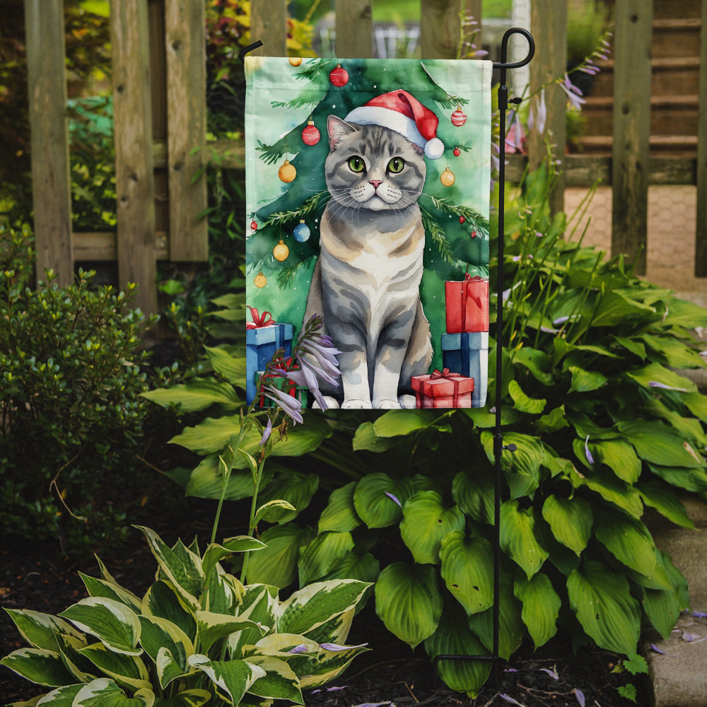Scottish Fold Cat By the Christmas Tree Garden Flag