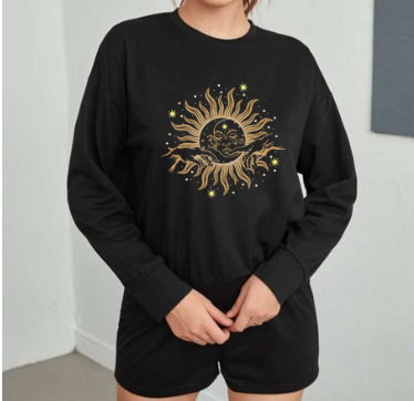 Vintage Spice Girl Embroidery Print Loose Sweater for Women