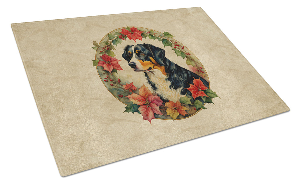 Appenzeller Sennenhund Christmas Flowers Glass Cutting Board