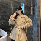 Loose Black Mid-Length Windbreaker for Women