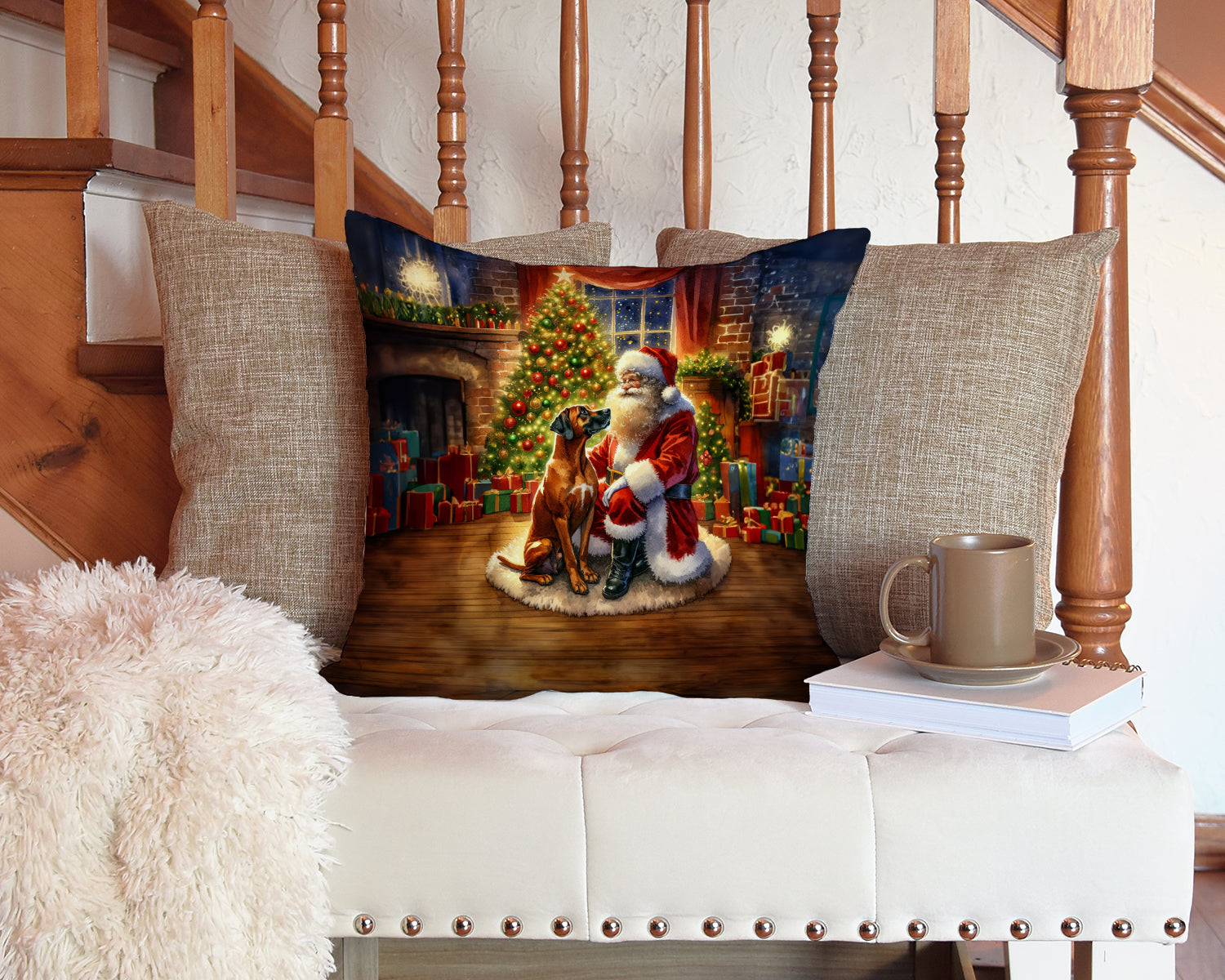 Rhodesian Ridgeback and Santa Claus Throw Pillow