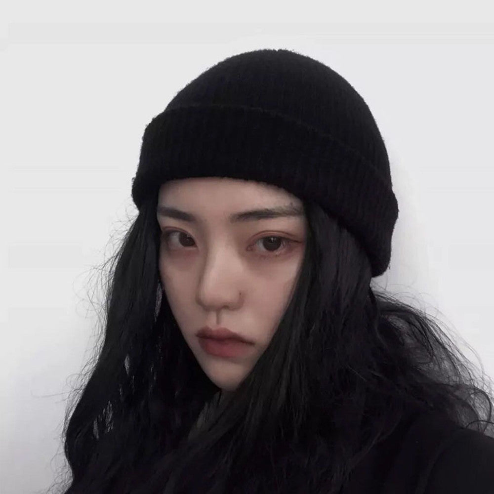 Dome Short Knitted Wool Hat for Women | Embroidered Cap