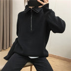 Elegant Large Lapel Zipper Sweater for Women