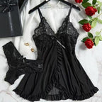 Green Lace V-Neck Camisole and Panty Lingerie Set