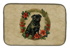 Pug Christmas Flowers Dish Drying Mat