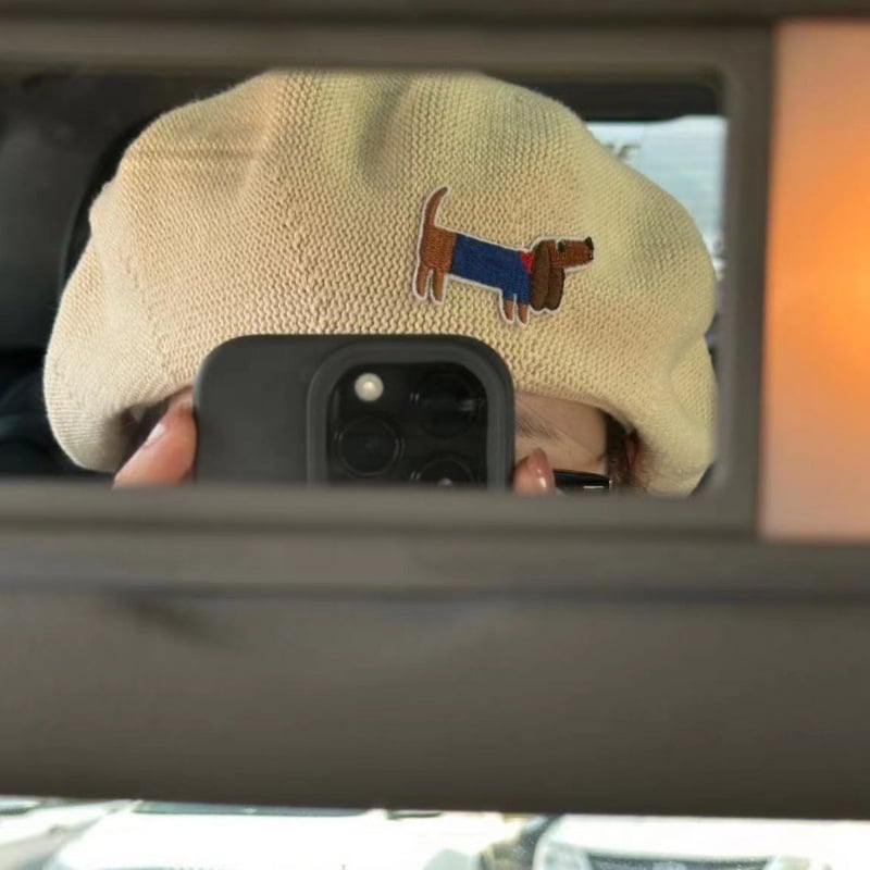 Cute Embroidered Puppy Thin Knit Hat for Women