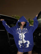 Y2K Harajuku EMO Skeleton Love Pattern Zipper Cardigan