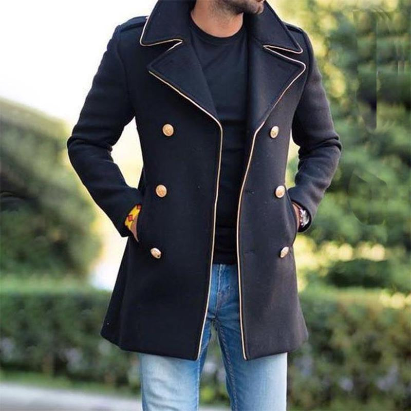 Men's Lapel Double Row Button Coat - European & American Style