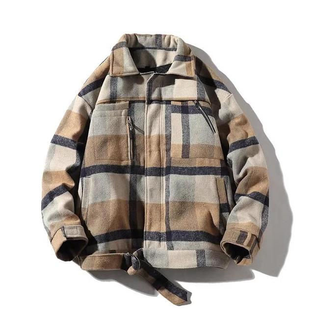 Men's Thick Woolen Plaid Coat - Retro Oversized Jacket