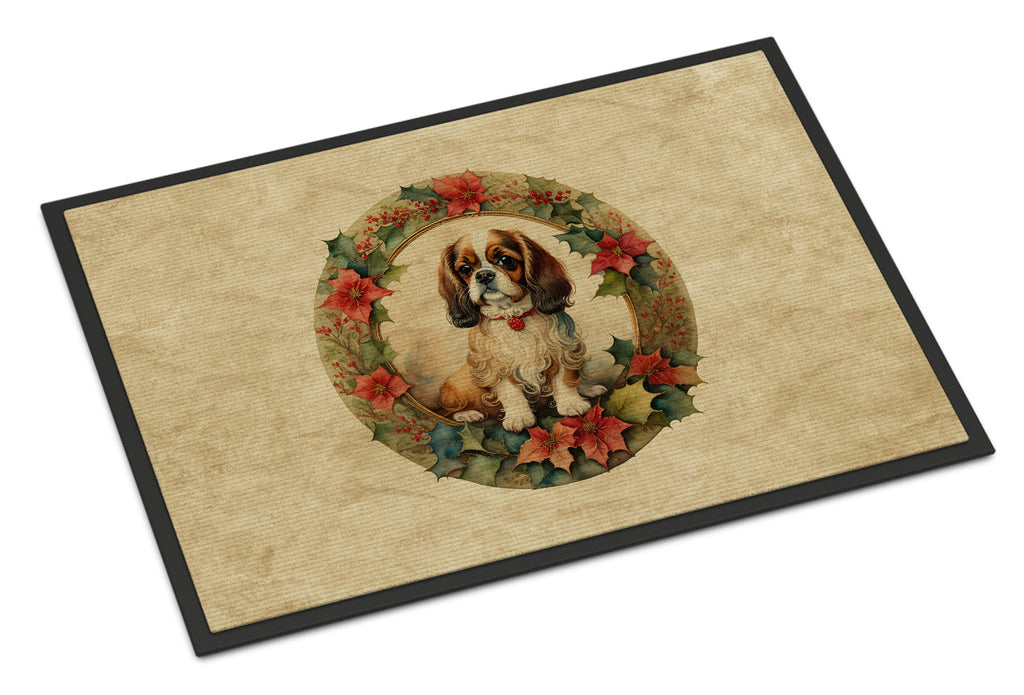 English Toy Spaniel Christmas Flowers Doormat