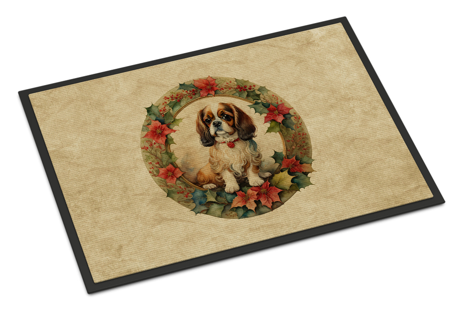 English Toy Spaniel Christmas Flowers Doormat
