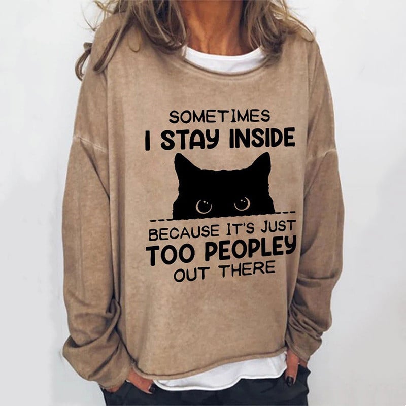 Black Cat Round Neck Long-sleeved Pullover Top | Streetwear