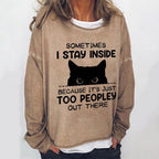 Black Cat Round Neck Long-sleeved Pullover Top | Streetwear