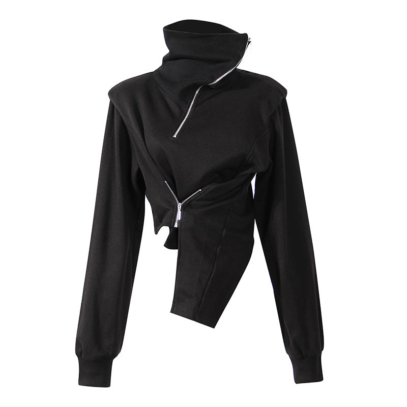 Diagonal Zip Turtleneck Long-Sleeved Sweatshirt | Streetwear