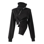 Diagonal Zip Turtleneck Long-Sleeved Sweatshirt | Streetwear