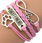 Personalized Woven Leather Bracelet with Paw Charm