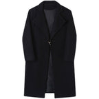 Men's Long Wool Coat with Large Metal Circle